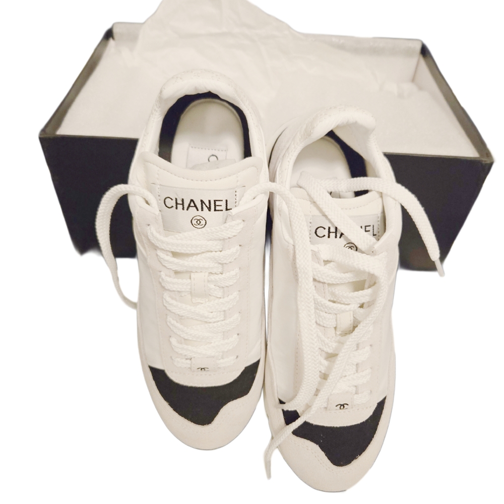 Chanel White and Black Sneakers